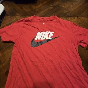 Nike Red Short-Sleeve Tee with White Logo and Black Swoosh